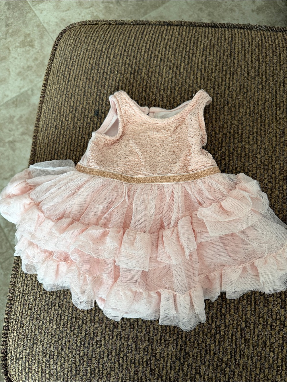 The Children's Place Pink Tulle Ruffle Party Dress with Gold Trim